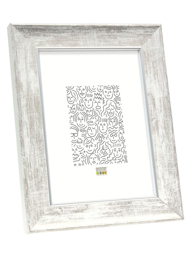 deknudt frames Cadre bois blanc avec biseau en couleur argenté S46EE1