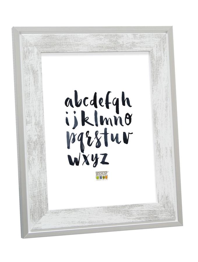 deknudt frames Cadre bois blanc avec bord en couleur argenté S43RE1