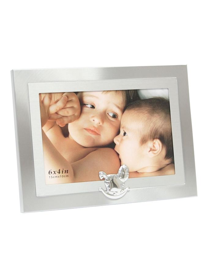 deknudt frames Cadre photo bébé en argenté avec petit cheval à bascule S58MM6