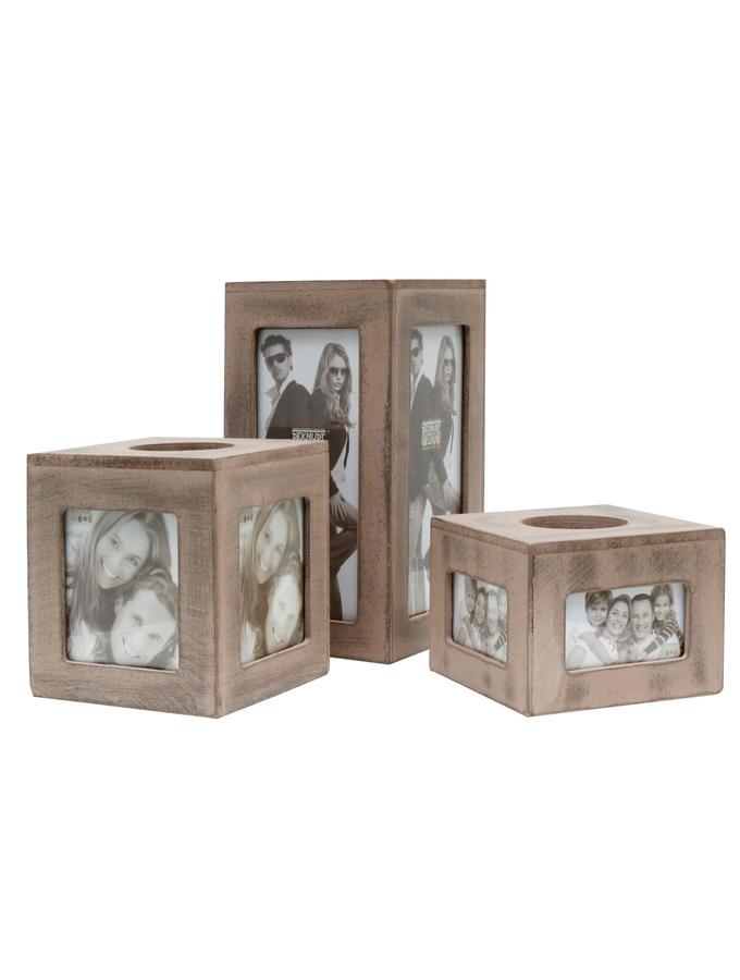 deknudt frames Lot de 3 porte-bougies en gris-beige S67TQ7 E6