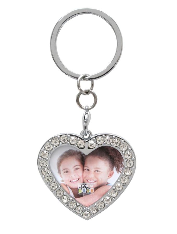 Deknudt Frames Porte-clefs Photo Forme Coeur En Couleur Argenté Avec Des Joyaux S59NB5