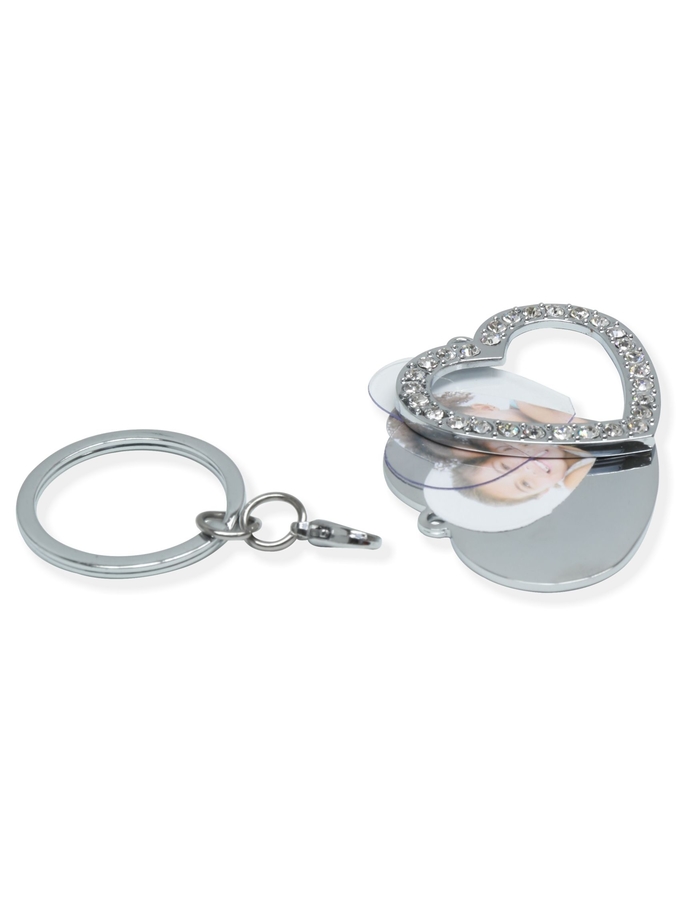 Deknudt Frames Porte-clefs Photo Forme Coeur En Couleur Argenté Avec Des Joyaux S59NB5