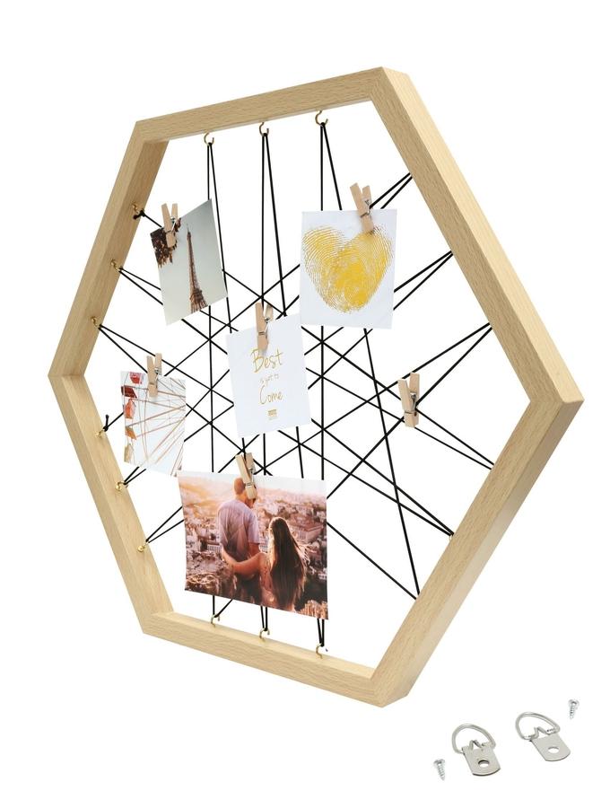 Deknudt Frames Tableau Mémo Hexagonal En Couleur Bois Naturel Avec Pinces à Linge S68VB3 E