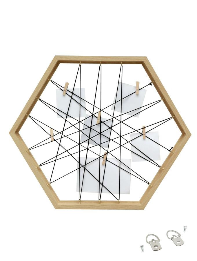 Deknudt Frames Tableau Mémo Hexagonal En Couleur Bois Naturel Avec Pinces à Linge S68VB3 E