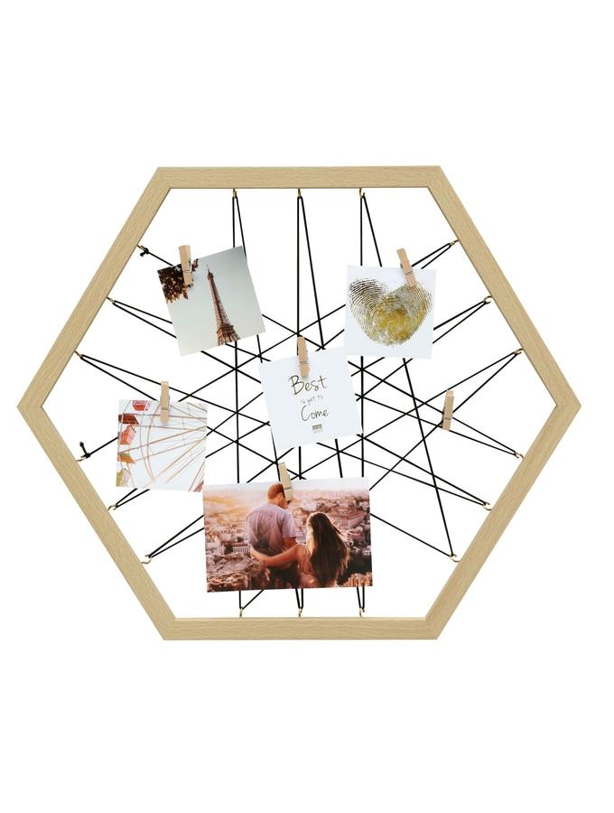 deknudt frames Tableau mémo hexagonal en couleur bois naturel avec pinces à linge S68VB3 E
