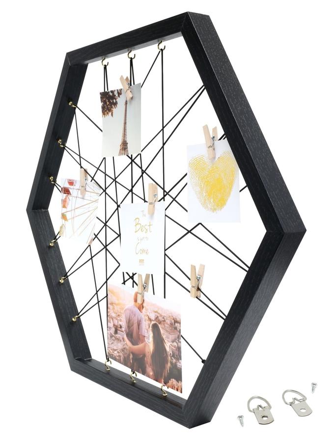 Deknudt Frames Tableau Mémo Hexagonal En Couleur Noir Avec Pinces à Linge S68VB2 E