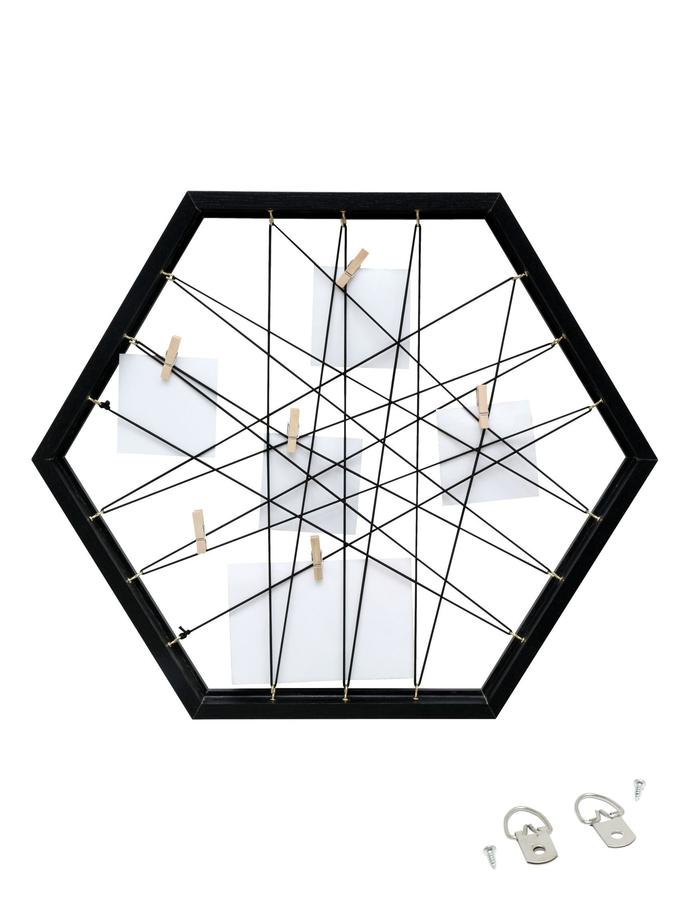 Deknudt Frames Tableau Mémo Hexagonal En Couleur Noir Avec Pinces à Linge S68VB2 E