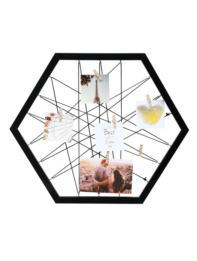 deknudt frames Tableau mémo hexagonal en couleur noir avec pinces à linge S68VB2 E