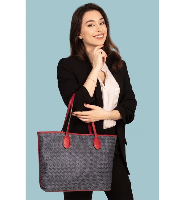 Delage Cabas Lulu JM Gris & Cuir Rouge