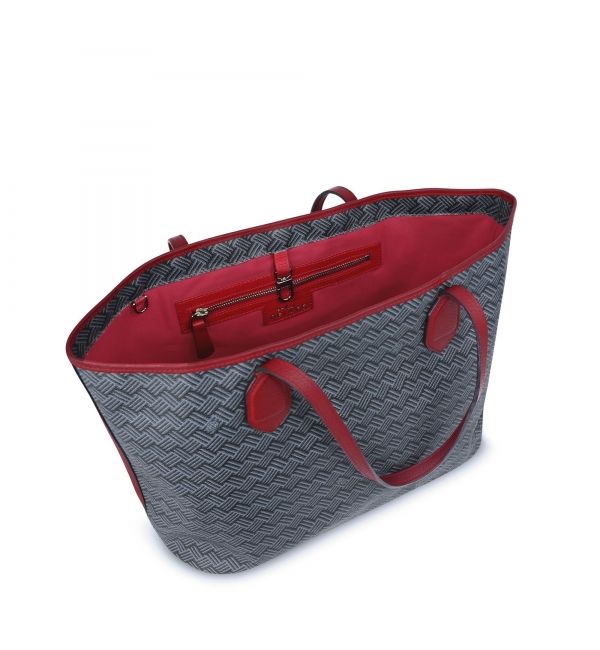 Delage Cabas Lulu MM Gris & Cuir Rouge