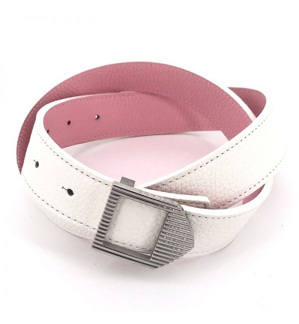 delage Ceinture cuir Blanc & Rose / boucle argentée