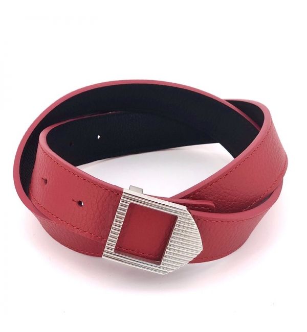 delage Ceinture cuir Rouge & Noir / boucle argentée