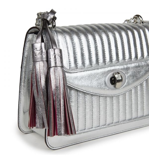 Delage Double Pompon Cuir Argent