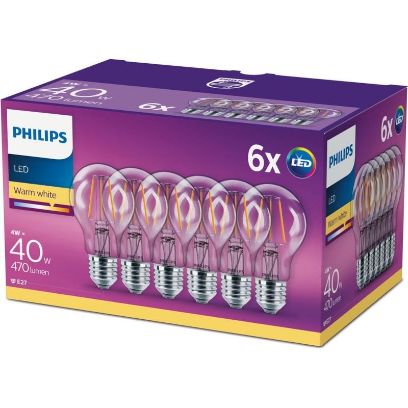 Dema 6 Ampoules Poire Claire E27 LED PHILIPS ~40W ND