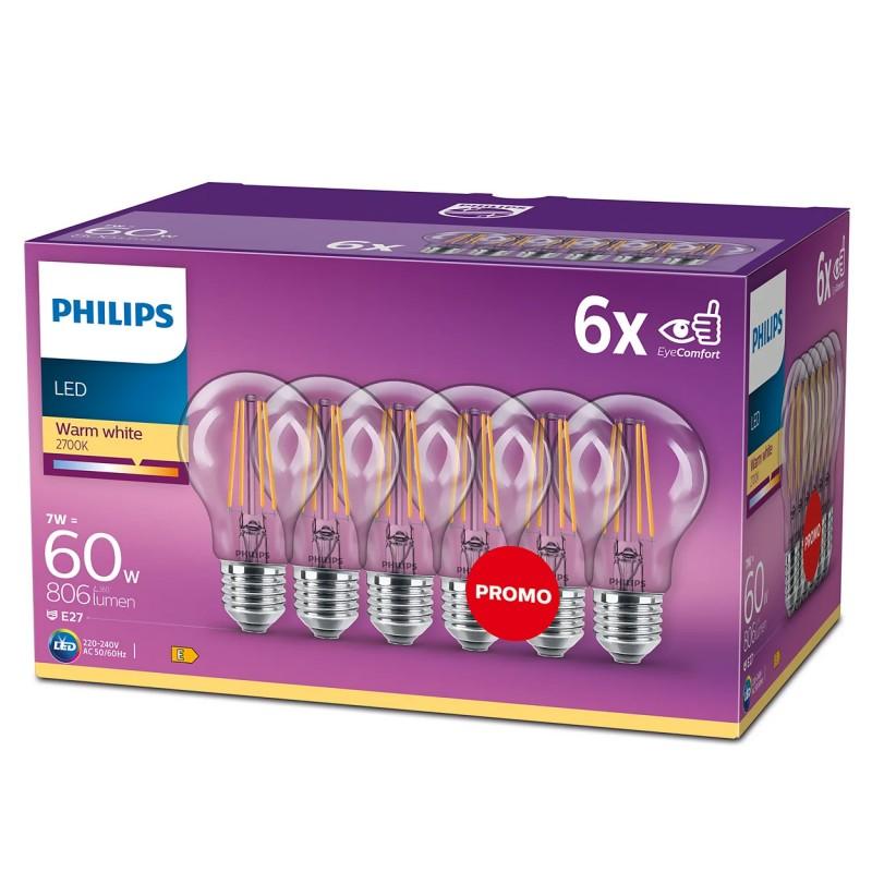 Dema 6 Ampoules Poire Claire E27 LED PHILIPS ~60W ND