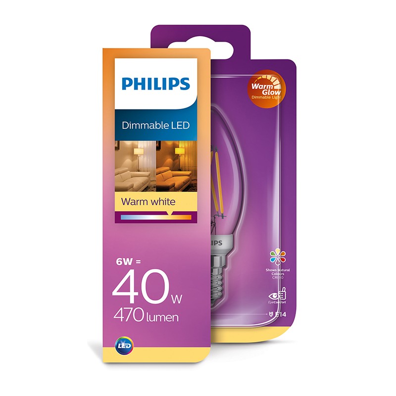 Dema Ampoule Flamme LED PHILIPS Claire E14 ~40W WarmGlow
