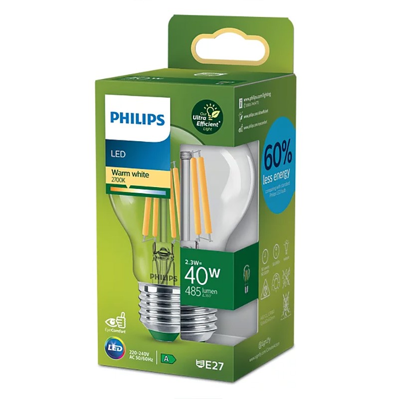 dema Ampoule poire claire E27 LED PHILIPS ~40W ND Label A