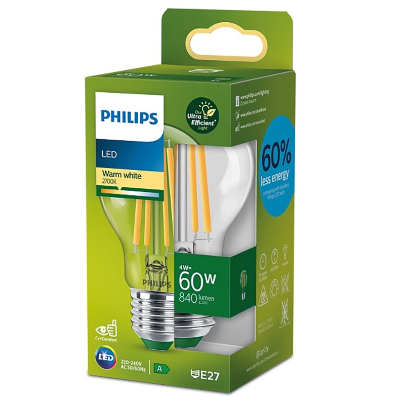 dema Ampoule poire claire E27 LED PHILIPS ~60W ND Label A