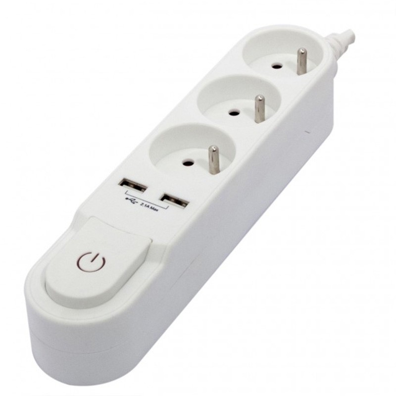 dema Bloc multiprises CHACON 3 prises + 2 USB blanc + interrupteur 1 5 m