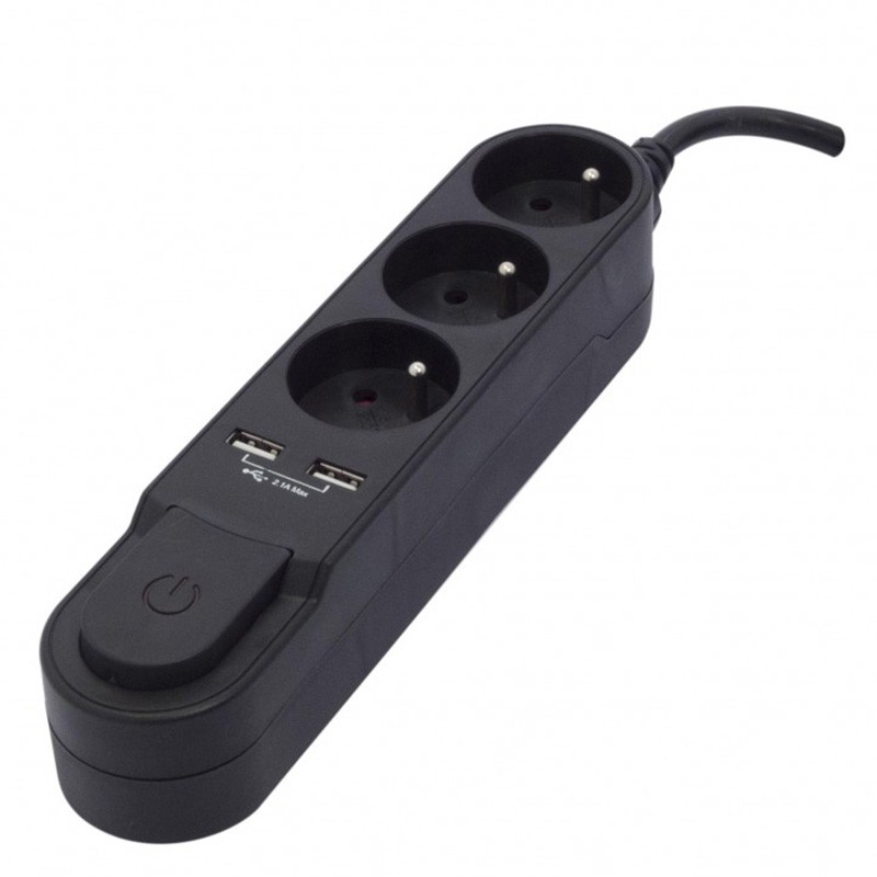 dema Bloc multiprises CHACON 3 prises + 2 USB noir + interrupteur 1 5 m