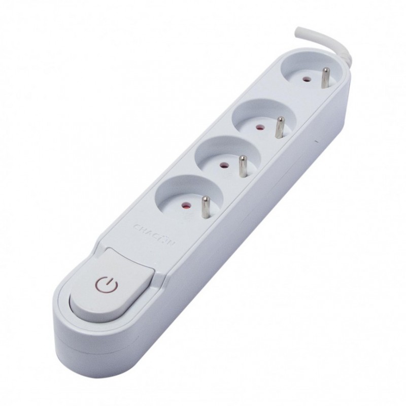 dema Bloc multiprises CHACON 4 prises blanc avec interrupteur 3 m