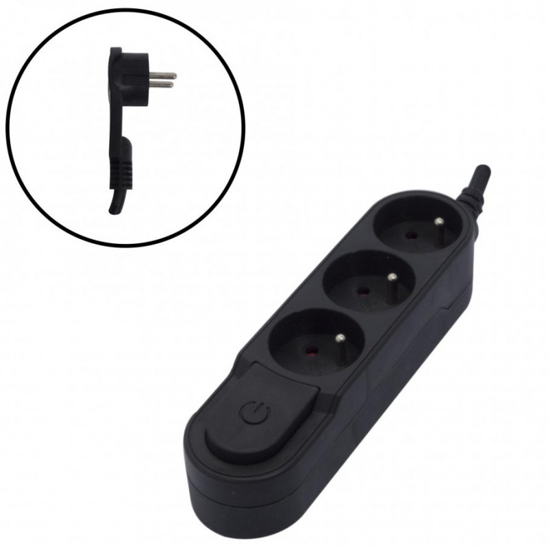 dema Bloc multiprises fiche coudée CHACON 3 prises noir avec interrupteur 1 5 m