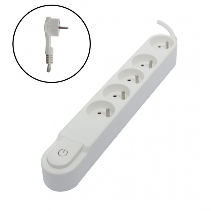 dema Bloc multiprises fiche coudée CHACON 5 prises blanc avec interrupteur 1 5 m