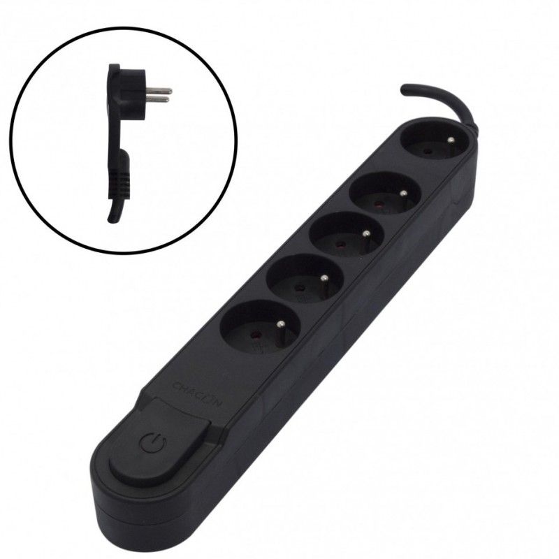 dema Bloc multiprises fiche coudée CHACON 5 prises noir avec interrupteur 1 5 m