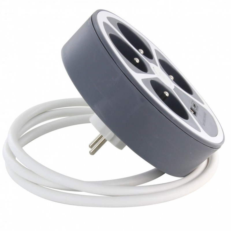 Dema Bloc Multiprises Rond CHACON 4 Prises + 2 USB/USB C + Interrupteur 1 5 M
