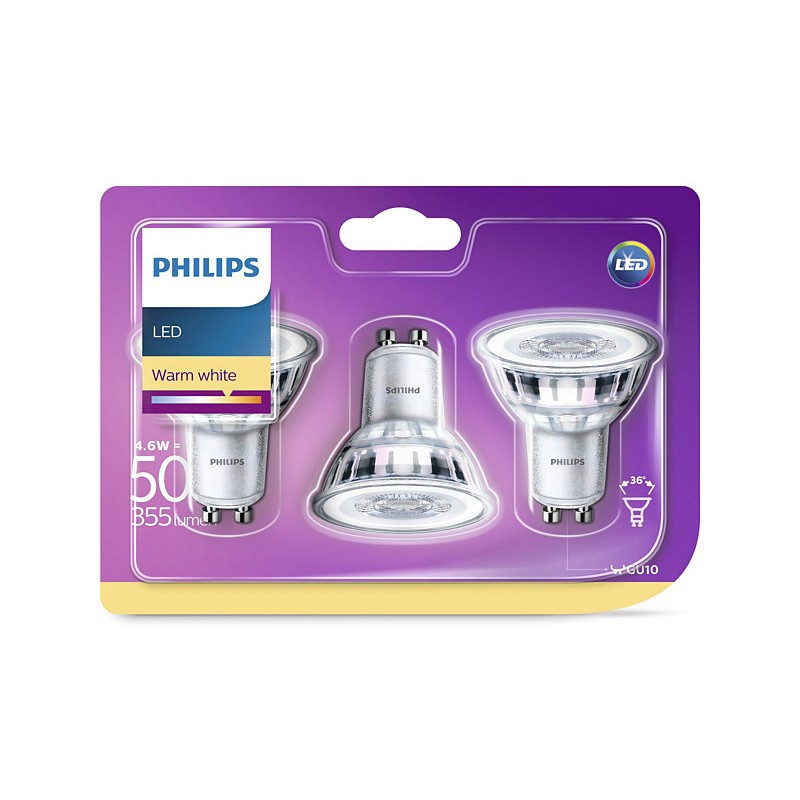 dema 3 Ampoules GU10 PHILIPS LED Classic ~50W WW