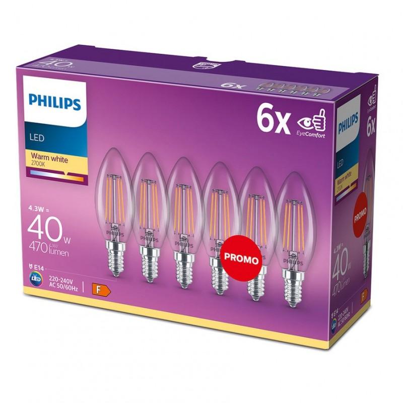Dema 6 Ampoules Claires E14 LED PHILIPS ~40W ND