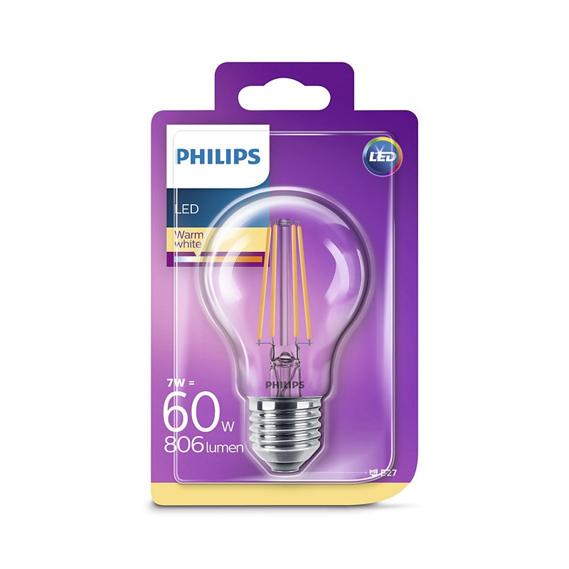 Dema Ampoule Poire LED PHILIPS Claire ~60W WW ND