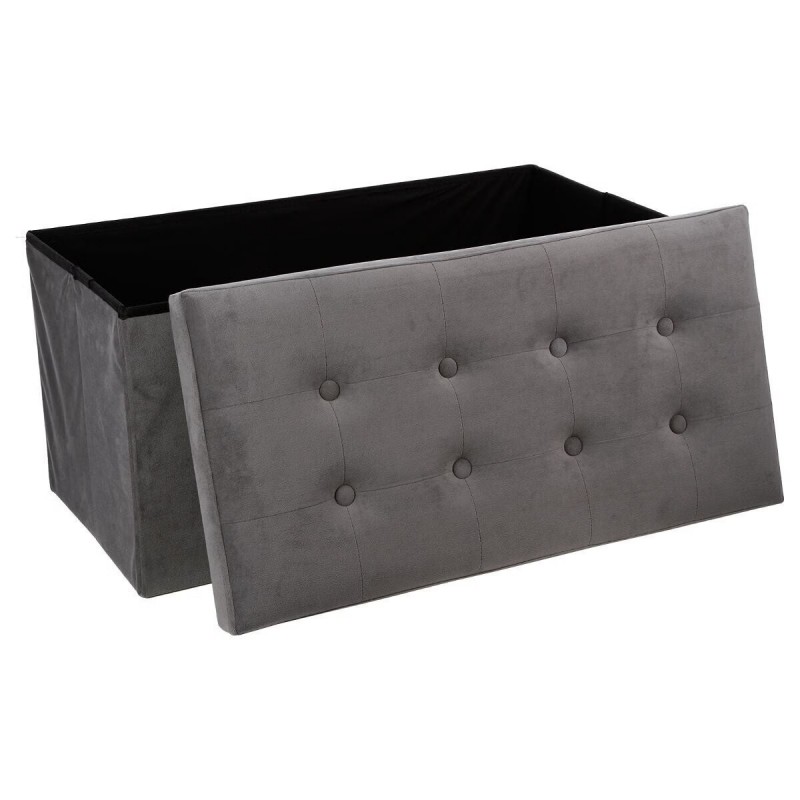 Dema Coffre / Banc / Pouf Pliable Velours Gris