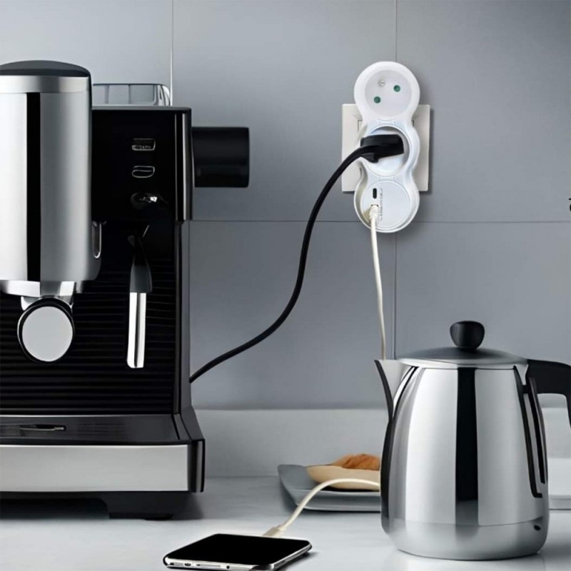 Dema Domino 2P 16A +USB / USB C Blanc