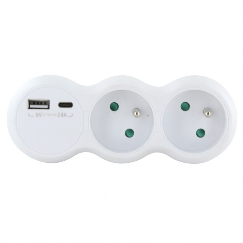 dema Domino 2P 16A +USB / USB C blanc