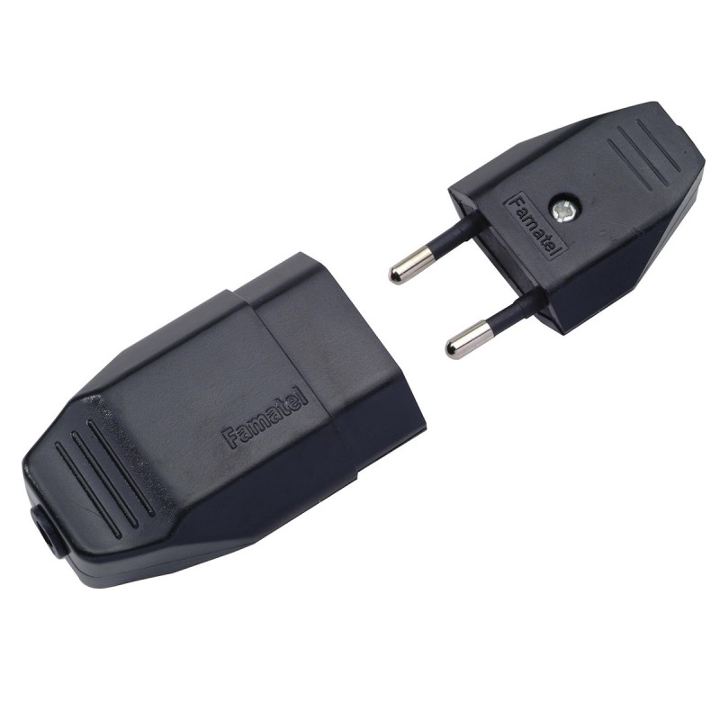 dema Fiche et prise plates PVC 2P 2 5A noir PROFILE
