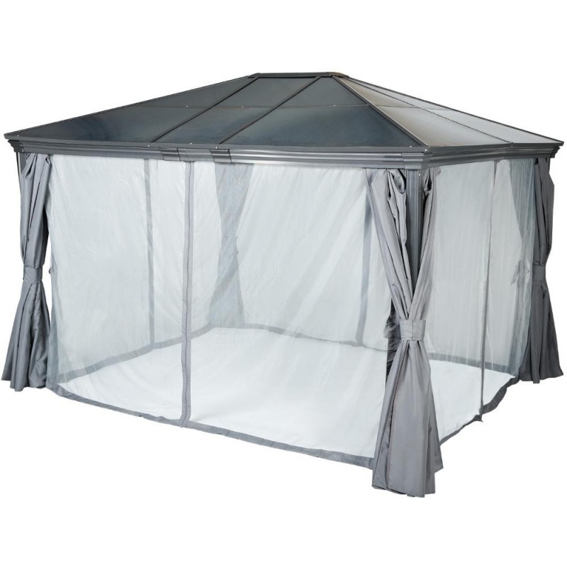 Dema Pavillon Toit Vitré 300x360cm Avec Rideaux Gris