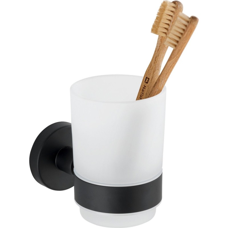 Dema Porte Gobelet De SDB + Verre WENKO Uno Bosio Noir/blanc