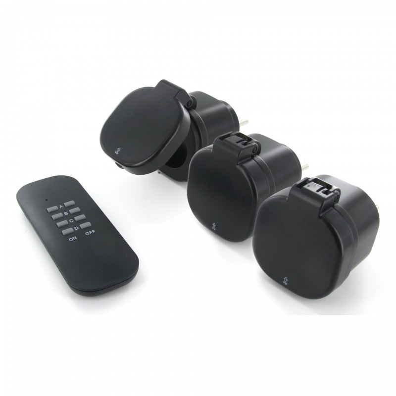 dema Set de 3 prises télécommandées Chacon noire IP44