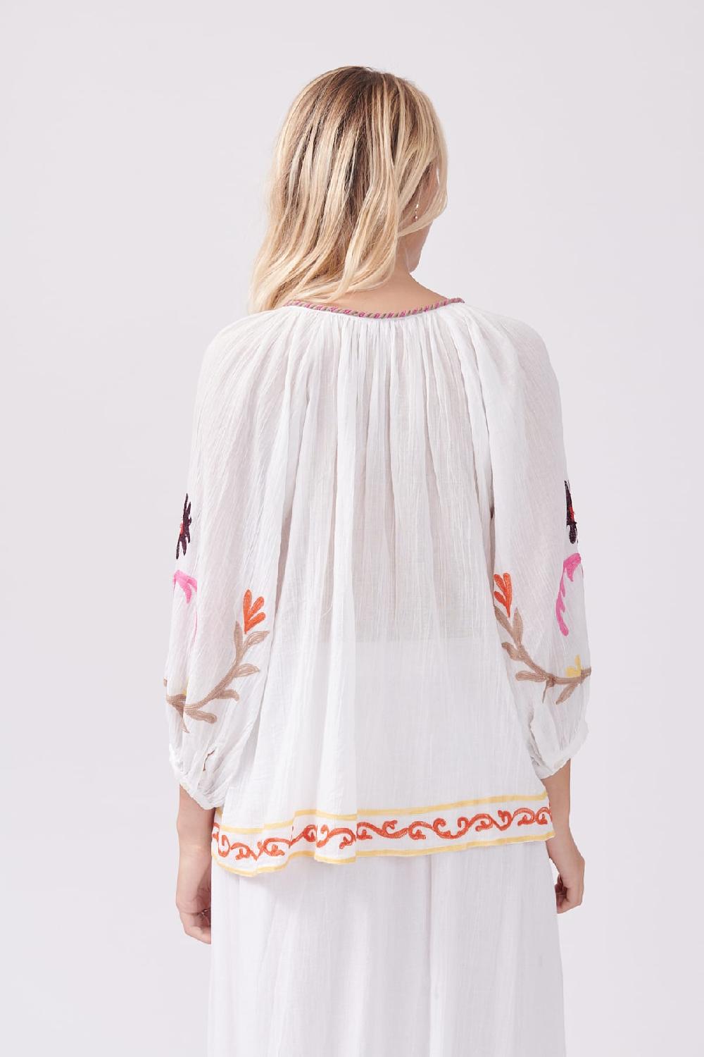 Derhy Blouse Ample Brodée Col V Manches Longues OBJECTIF