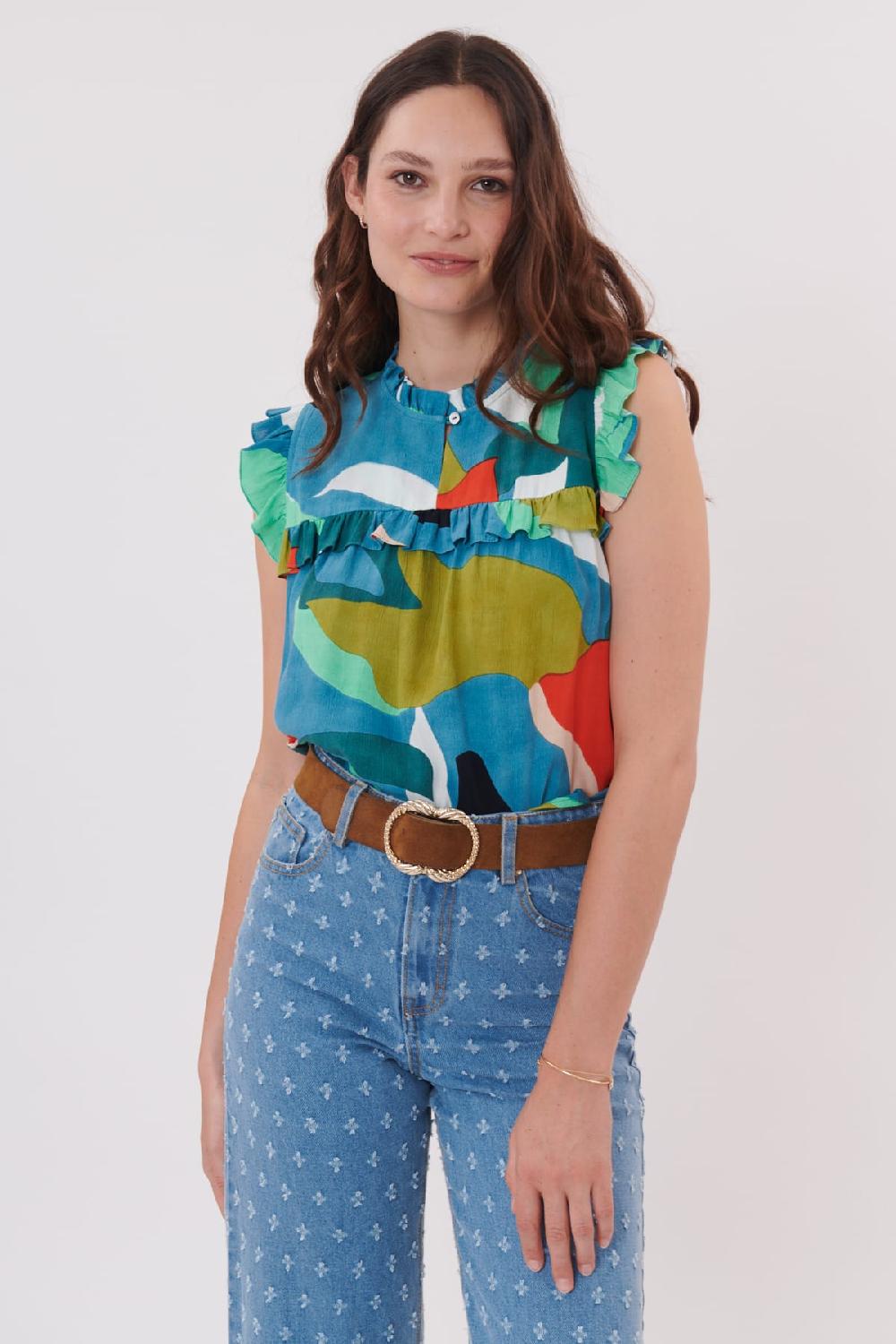 derhy Blouse imprimée à volants sans manches RESULTAT