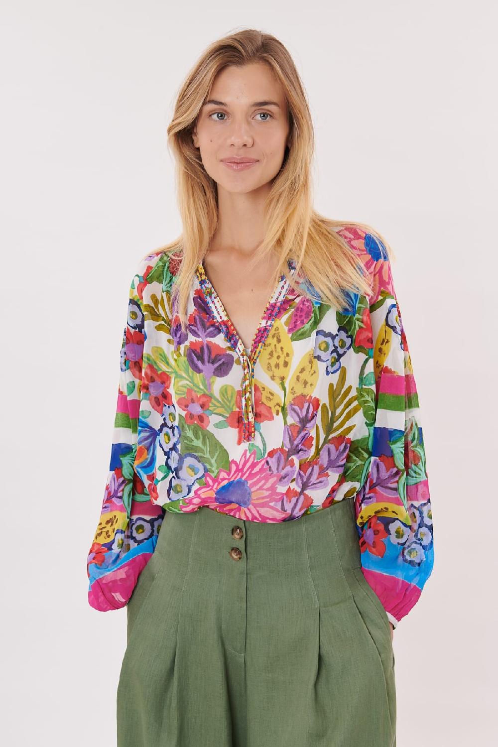 derhy Blouse imprimée avec des perles col en V RUTH
