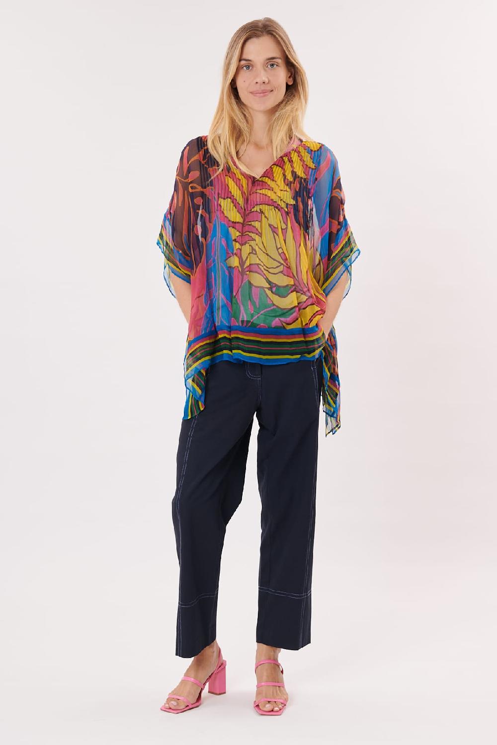 Derhy Blouse Poncho Imprimée Manches 3/4 Col Rond ROSE