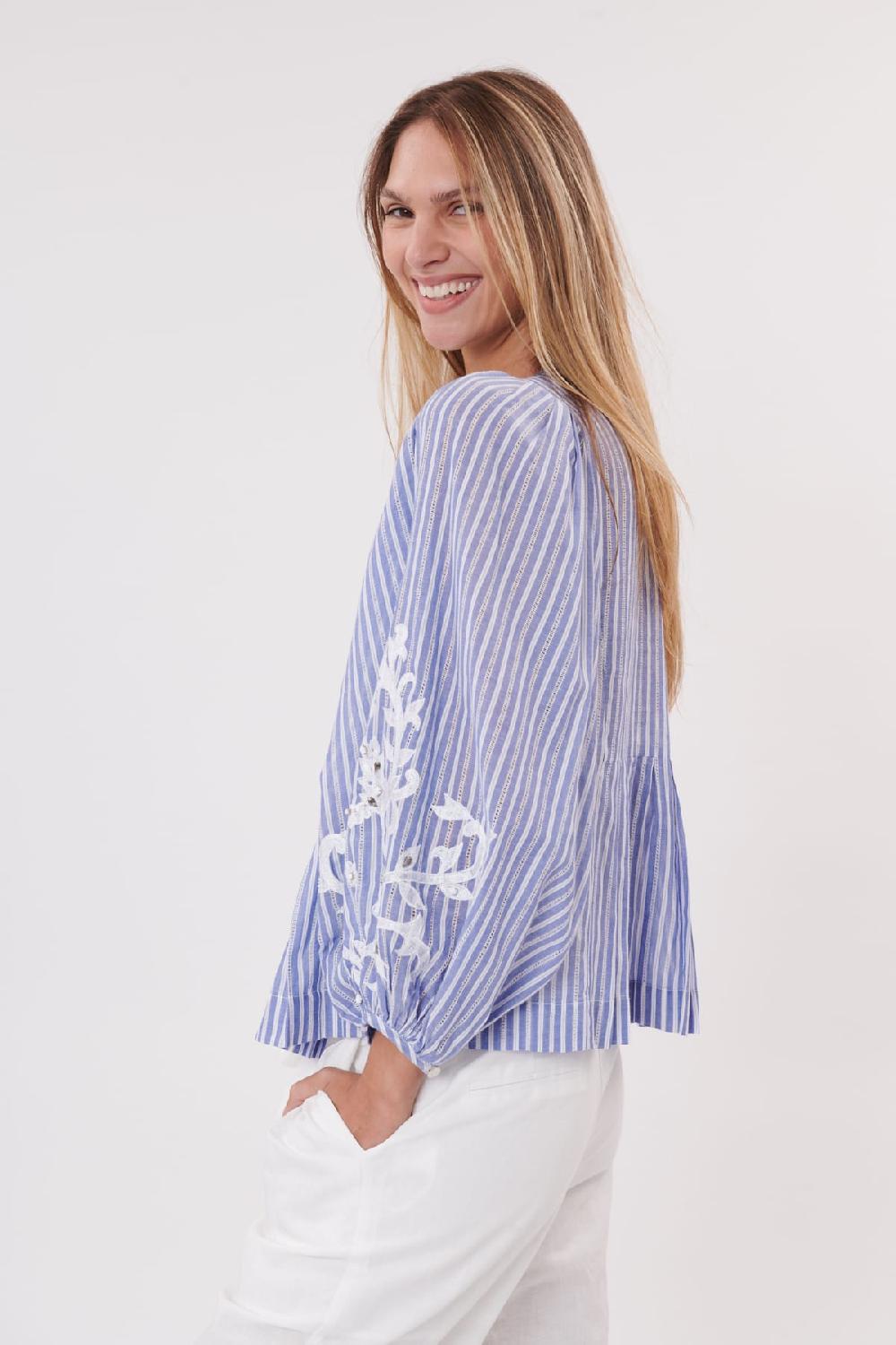 Derhy Blouse Rayée Et Brodée En Coton Manches Longues ODEON