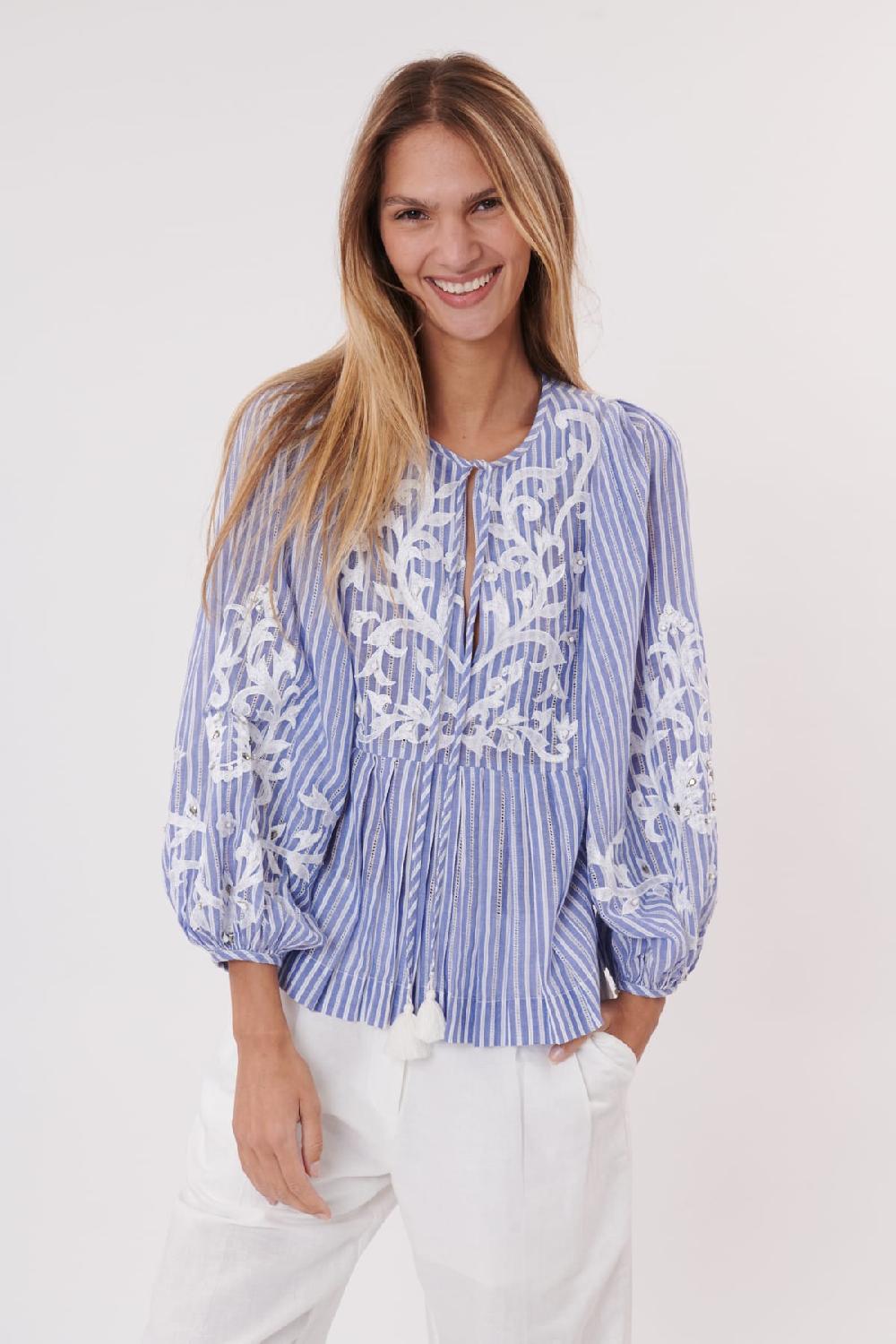 Derhy Blouse Rayée Et Brodée En Coton Manches Longues ODEON