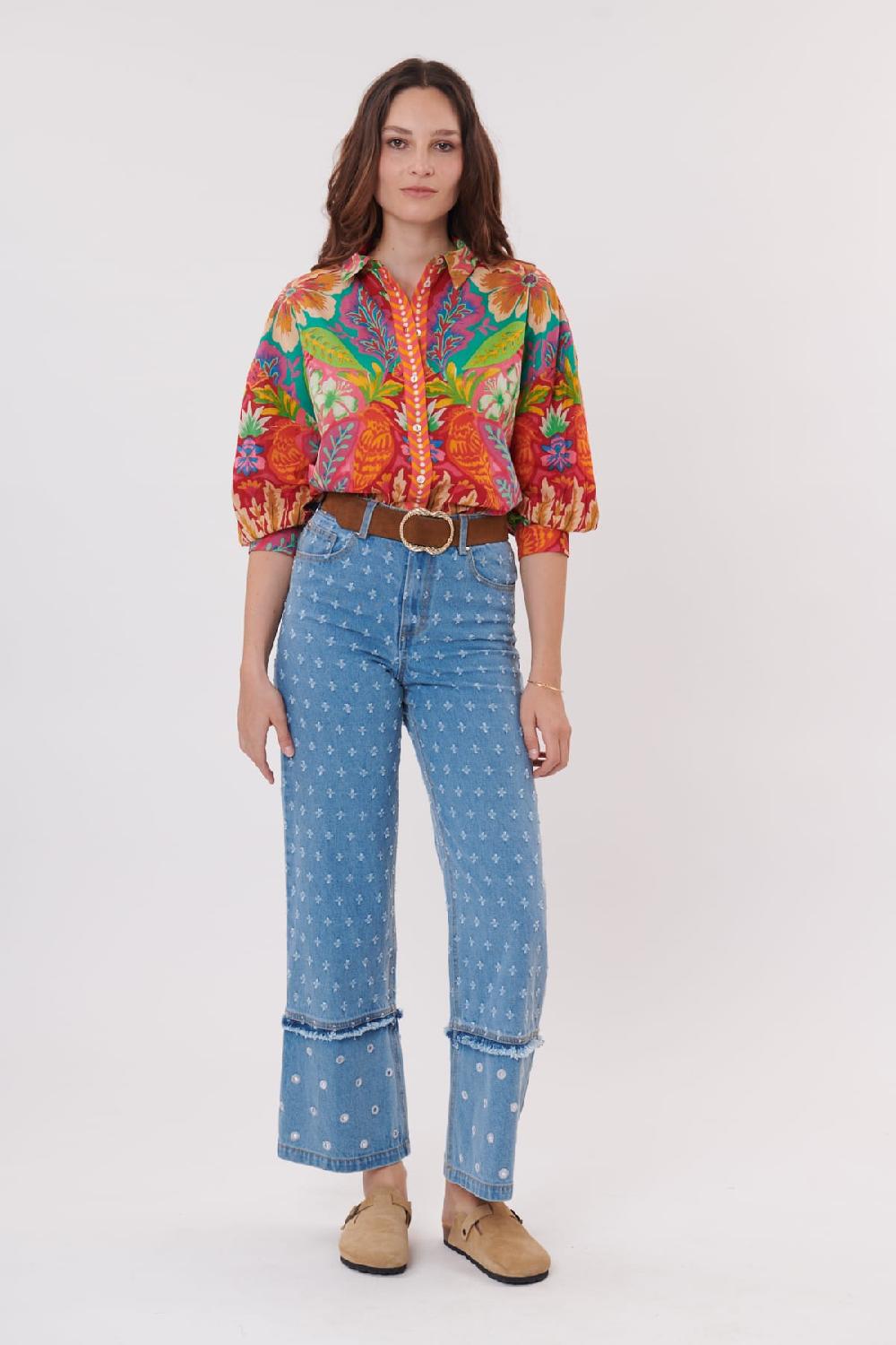 Derhy Chemise Imprimée En Coton Manches 3/4 REGLISSE