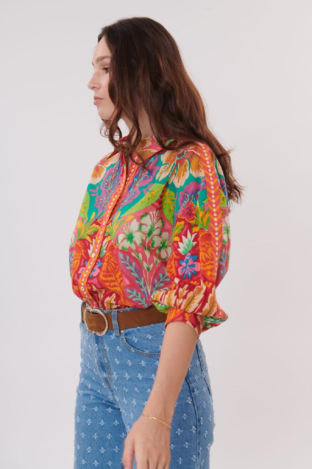 Derhy Chemise Imprimée En Coton Manches 3/4 REGLISSE