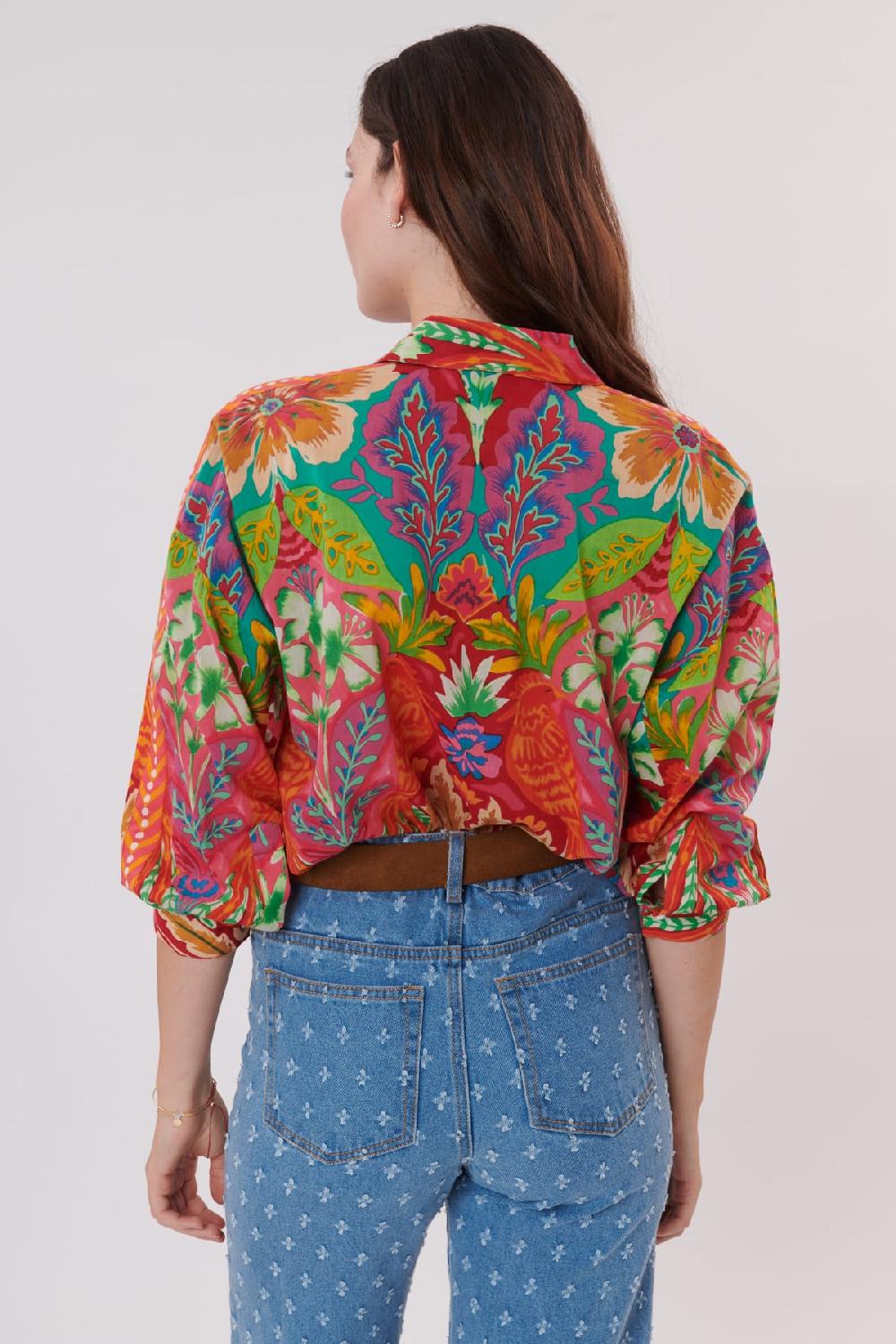 Derhy Chemise Imprimée En Coton Manches 3/4 REGLISSE