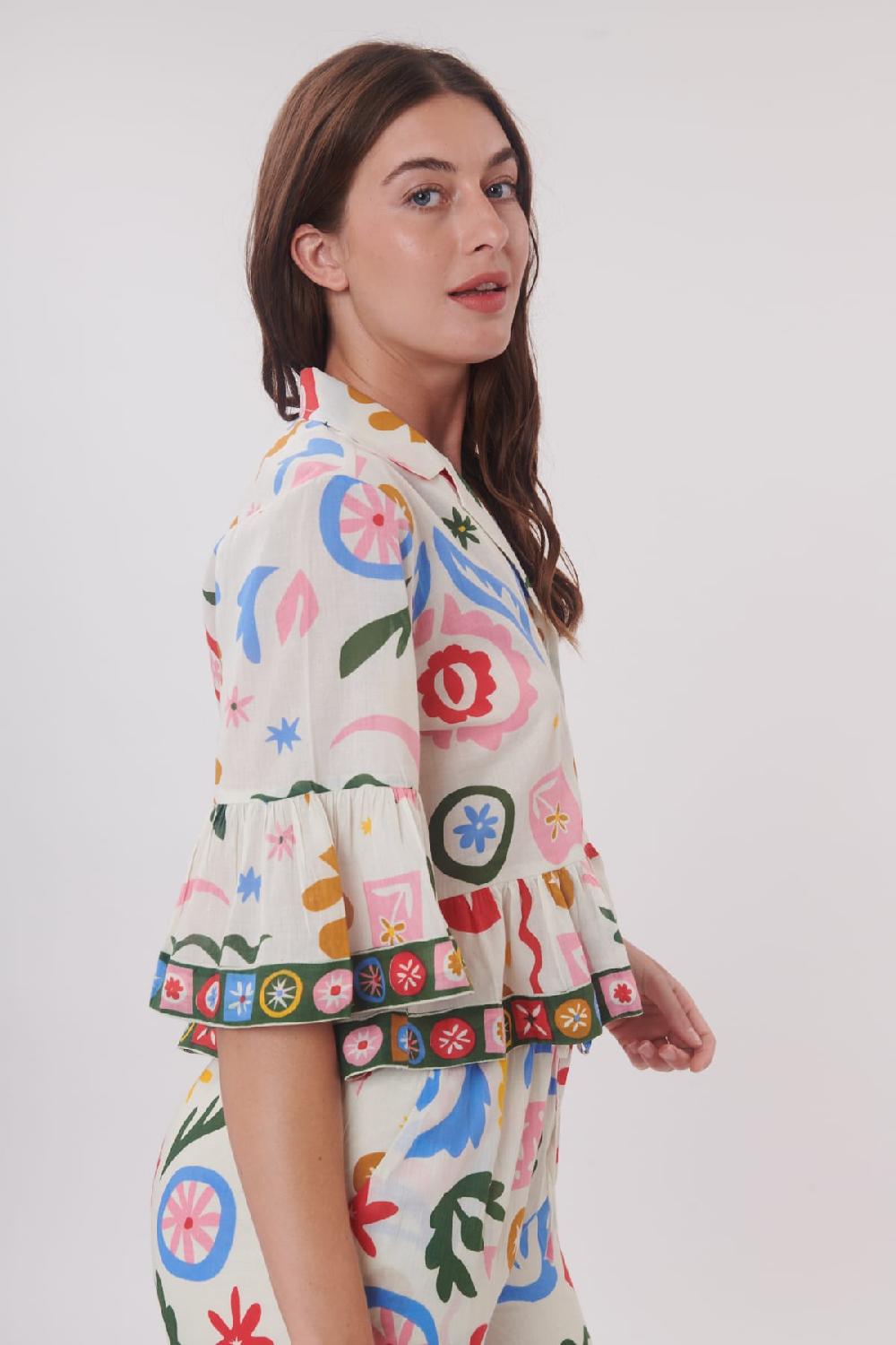Derhy Chemise Imprimée Manches Courtes Et Volants RHODES