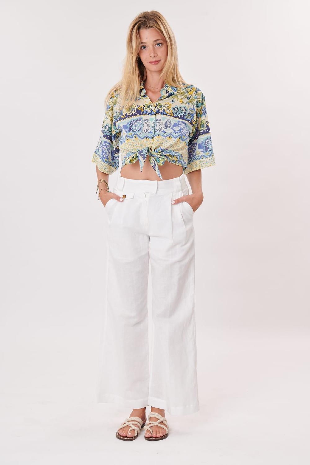 Derhy Chemisier Court Imprimé Et Brodé à Manches Courtes ROME